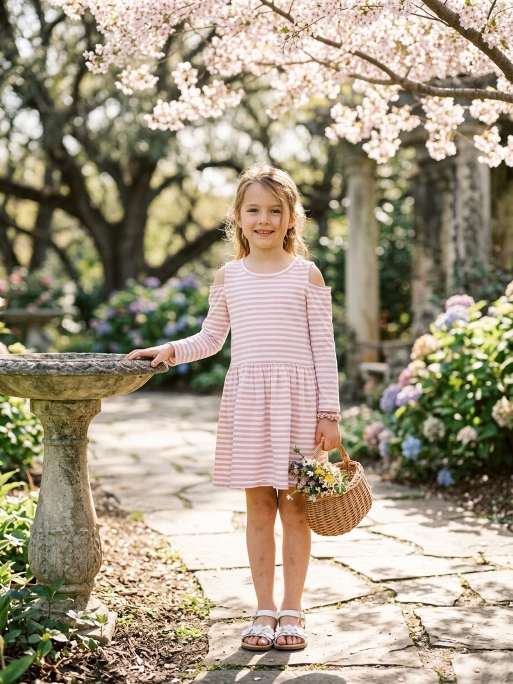 Tea Collection Pink & White Striped Cold-Shoulder Dress